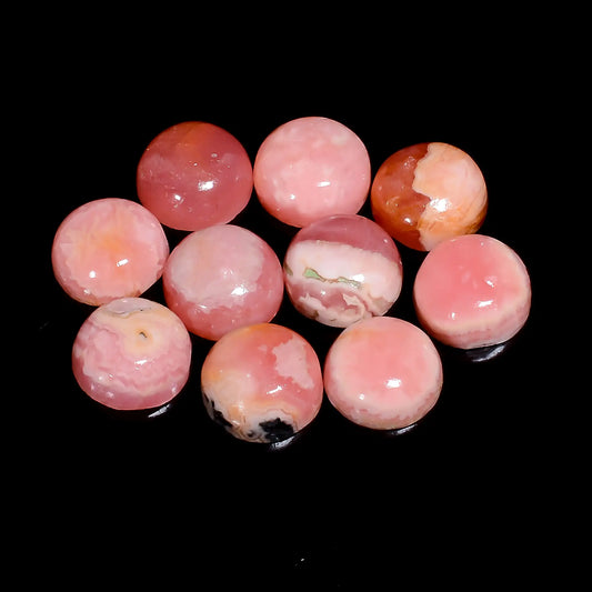 Stunning Top Grade Quality 100% Natural Rhodochrosite Round Shape Cabochon Gemstone 10 Pcs Lot For Making Jewelry 48.5 Ct. 9X9X4 mm V-7670