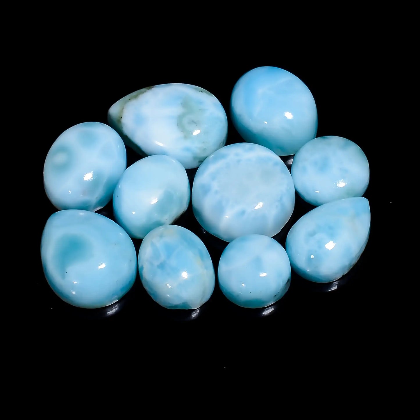 Supreme Top Grade Quality 100% Natural Larimar Mix Shape Cabochon Loose Gemstone 10 Pcs Lot For Making Jewelry 43.5 Ct. 7X7 13X9 mm V-7671