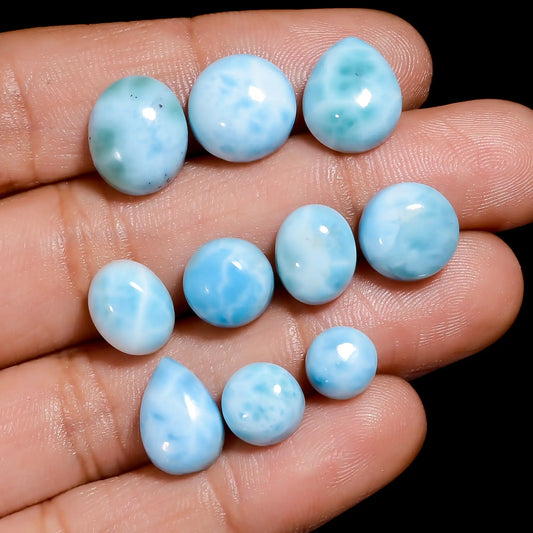 Tempting Top Grade Quality 100% Natural Larimar Mix Shape Cabochon Loose Gemstone 10 Pcs Lot For Making Jewelry 40 Ct. 6X6 11X9 mm V-7672