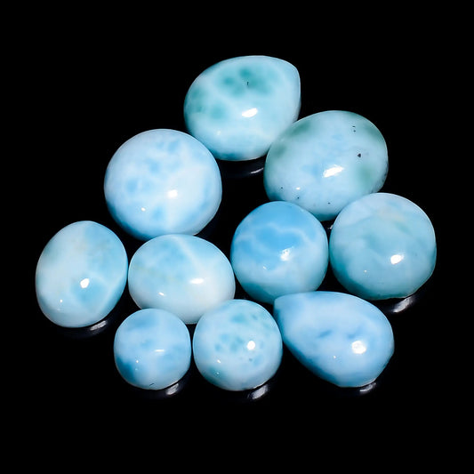 Tempting Top Grade Quality 100% Natural Larimar Mix Shape Cabochon Loose Gemstone 10 Pcs Lot For Making Jewelry 40 Ct. 6X6 11X9 mm V-7672