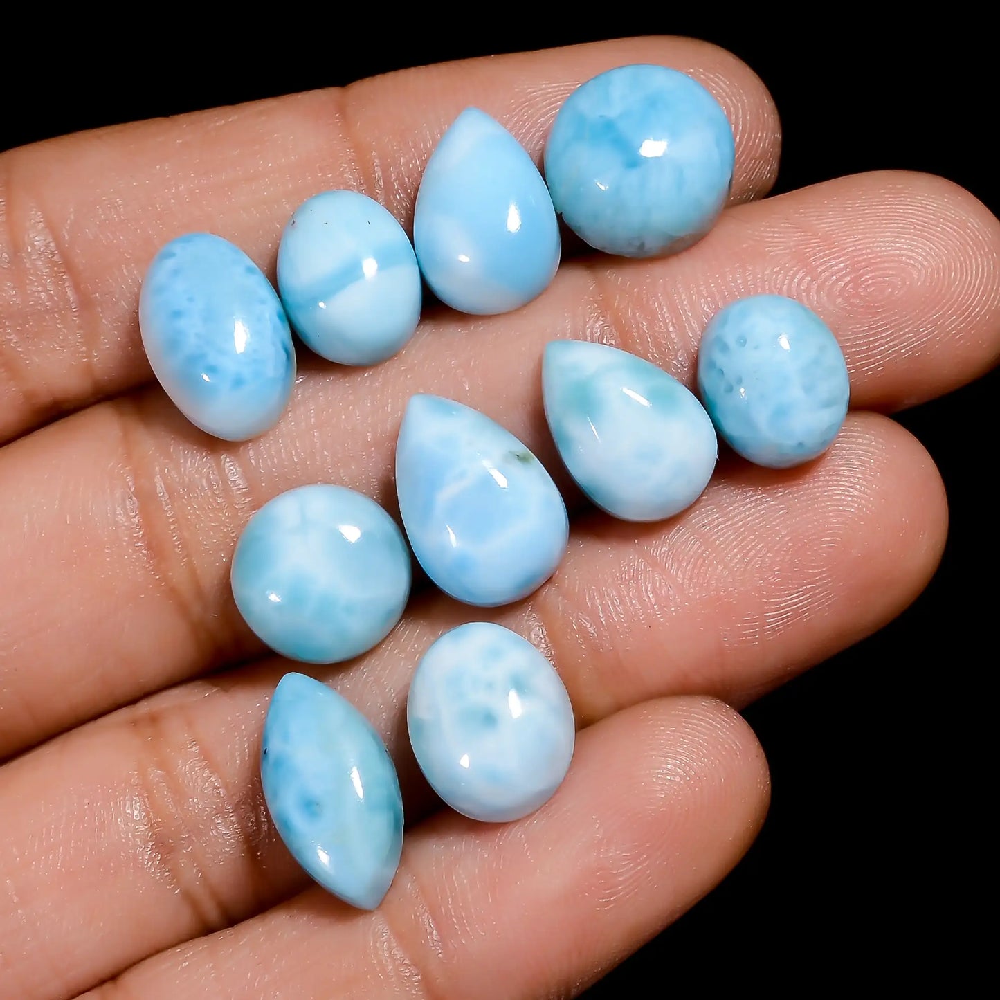 Terrific Top Grade Quality 100% Natural Larimar Mix Shape Cabochon Loose Gemstone 10 Pcs Lot For Making Jewelry 44 Ct. 9X7 12X6 mm V-7673