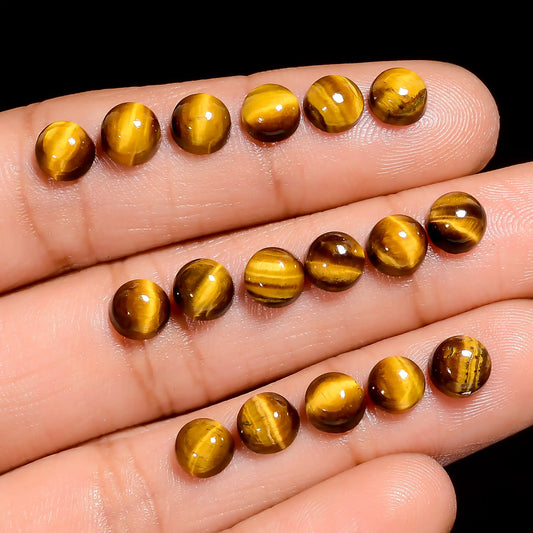 Wonderful Top Grade Quality 100% Natural Tiger Eye Round Shape Cabochon Loose Gemstone 27 Pcs Lot For Making Jewelry 25 Ct. 5X5X2 mm V-7675