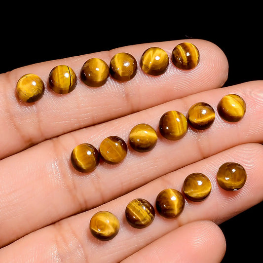 Amazing Top Grade Quality 100% Natural Tiger Eye Round Shape Cabochon Loose Gemstone 28 Pcs Lot For Making Jewelry 27.5 Ct. 5X5X2 mm V-7676