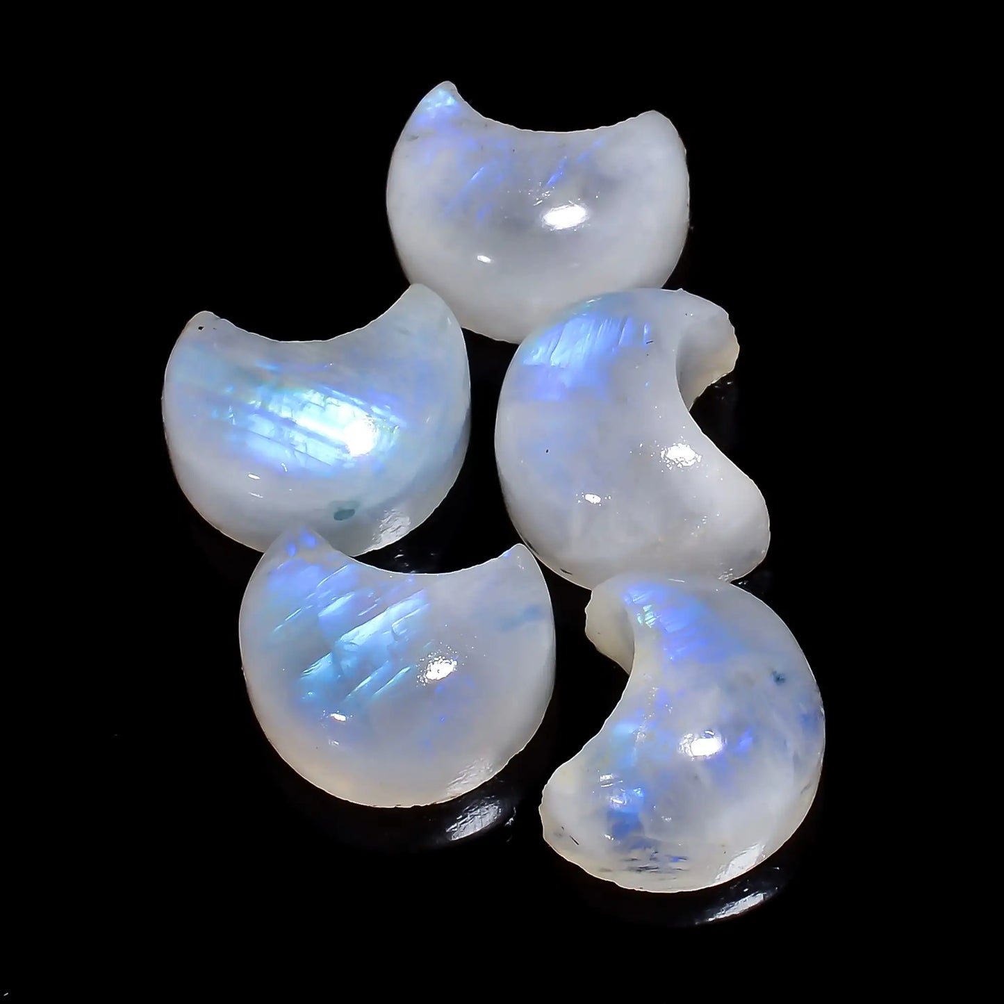 Attractive A One Quality 100% Natural Rainbow Moonstone Crescent Moon Cabochon Gemstone 5 Pcs Lot For Making Jewelry 59 Ct 14X11X7 mm V-7677