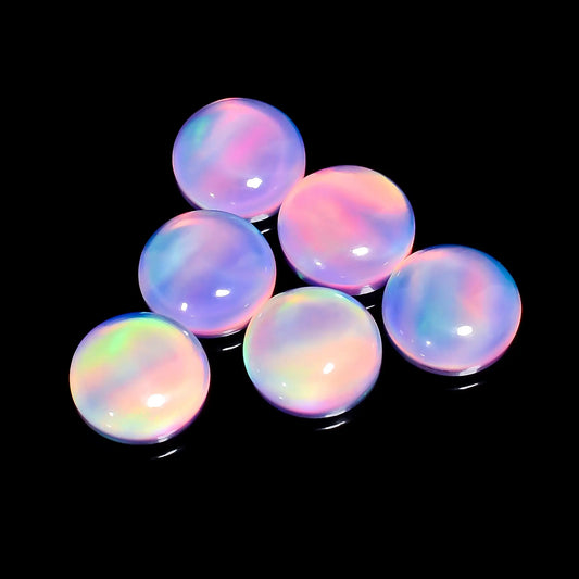 Immaculate Top Grade Quality Doublet Aurora Opal Round Cabochon Gemstone 6 Pcs Lot For Making Jewelry 30 Ct. 11X11X4 mm V-7688