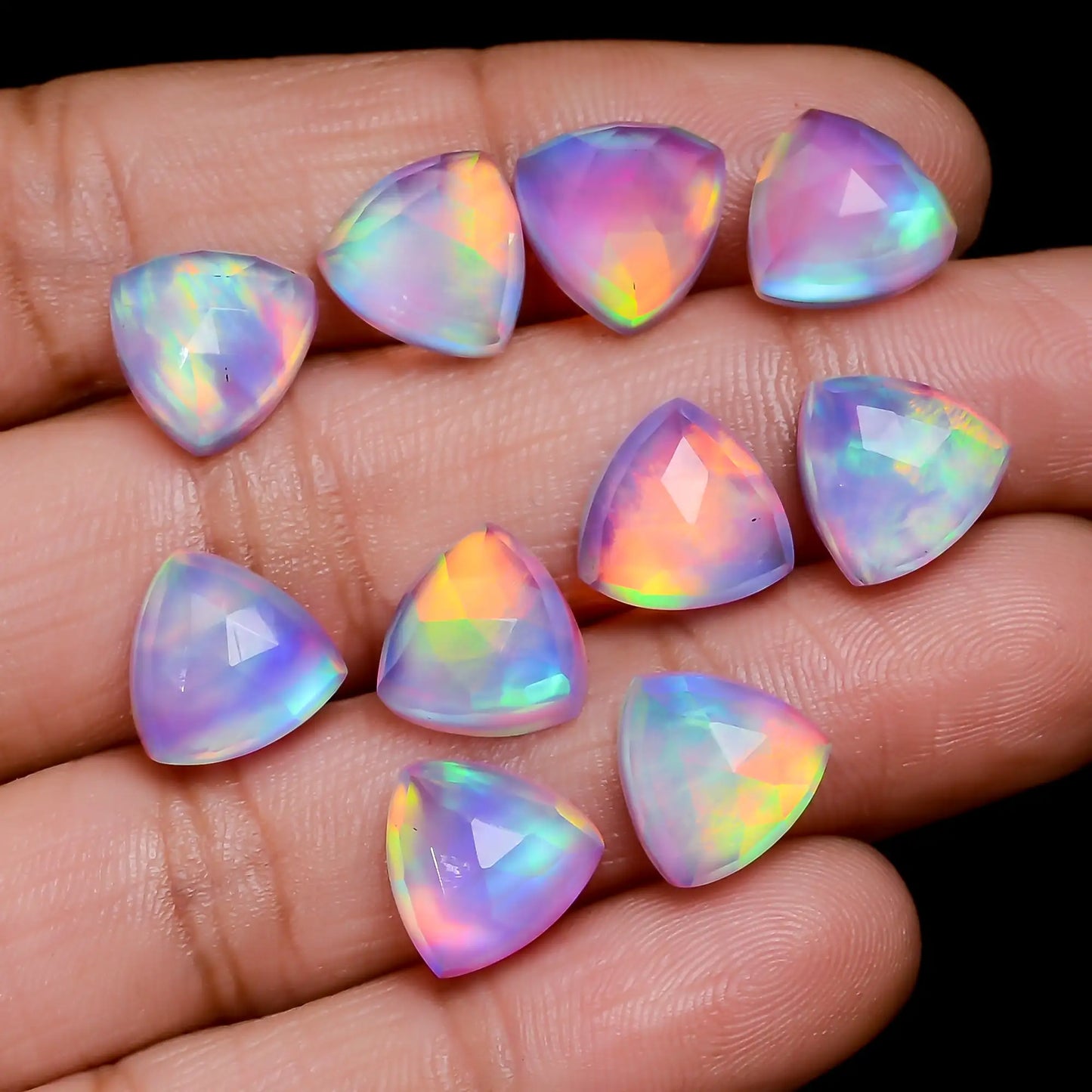 Outstanding Top Grade Quality Doublet Aurora Opal Triangle Faceted Gemstone 10 Pcs Lot For Making Jewelry 33.5 Ct 9X9X4 mm V-7692