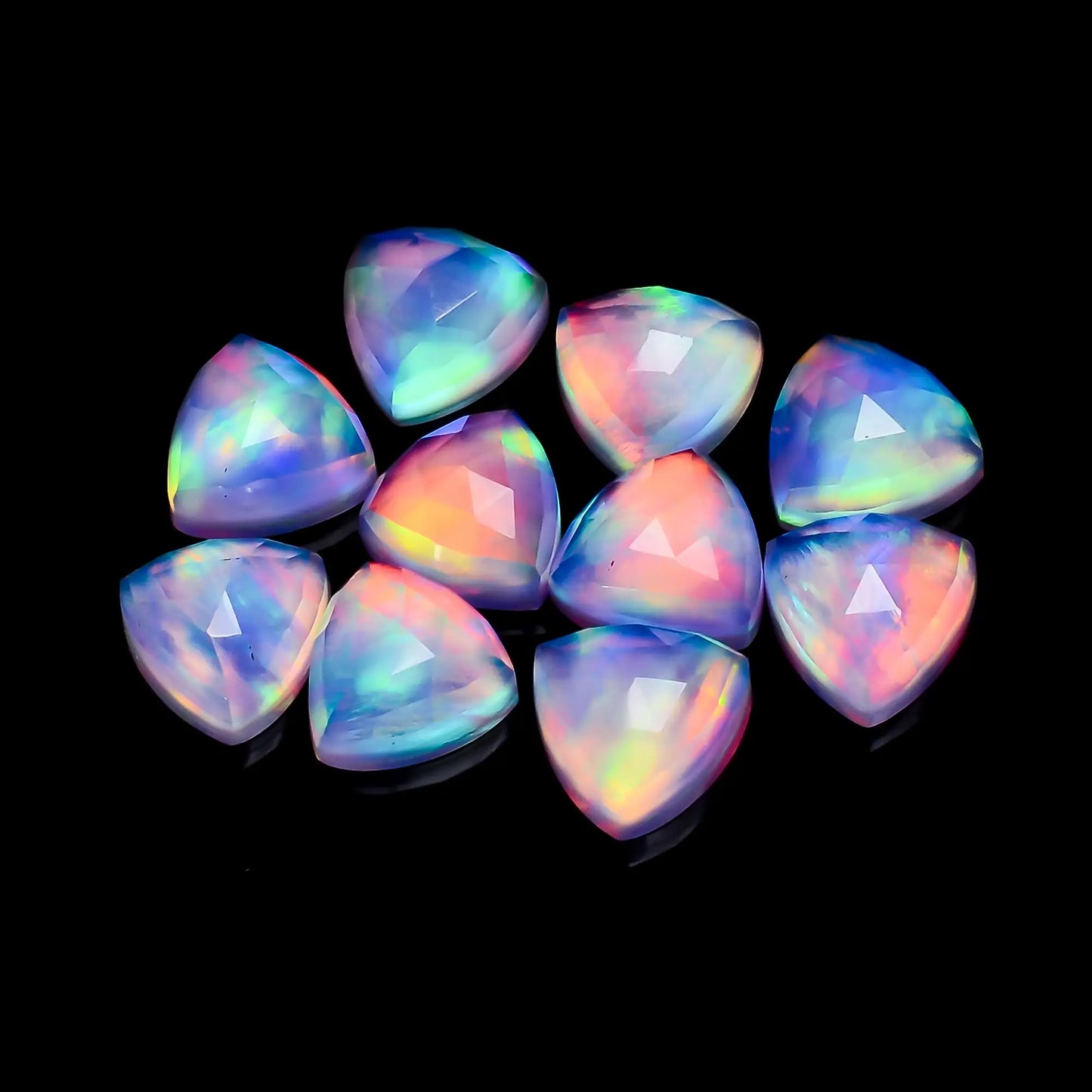 Outstanding Top Grade Quality Doublet Aurora Opal Triangle Faceted Gemstone 10 Pcs Lot For Making Jewelry 33.5 Ct 9X9X4 mm V-7692