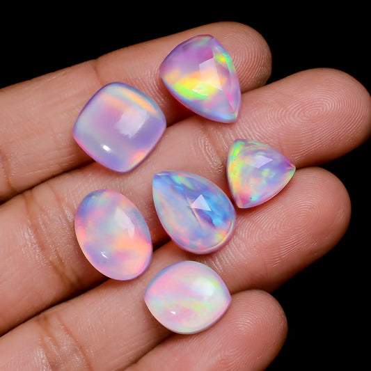 Marvellous A One Quality Doublet Aurora Opal Faceted & Cabochon Gemstone 6 Pcs Lot For Making Jewelry 28 Ct. 8X8 13X9 mm V-7693