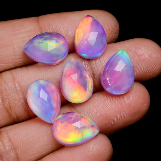 Mind Blowing Top Grade Quality Doublet Aurora Opal Pear Faceted Gemstone 6 Pcs Lot For Making Jewelry 32 Ct. 13X9X4 mm V-7694