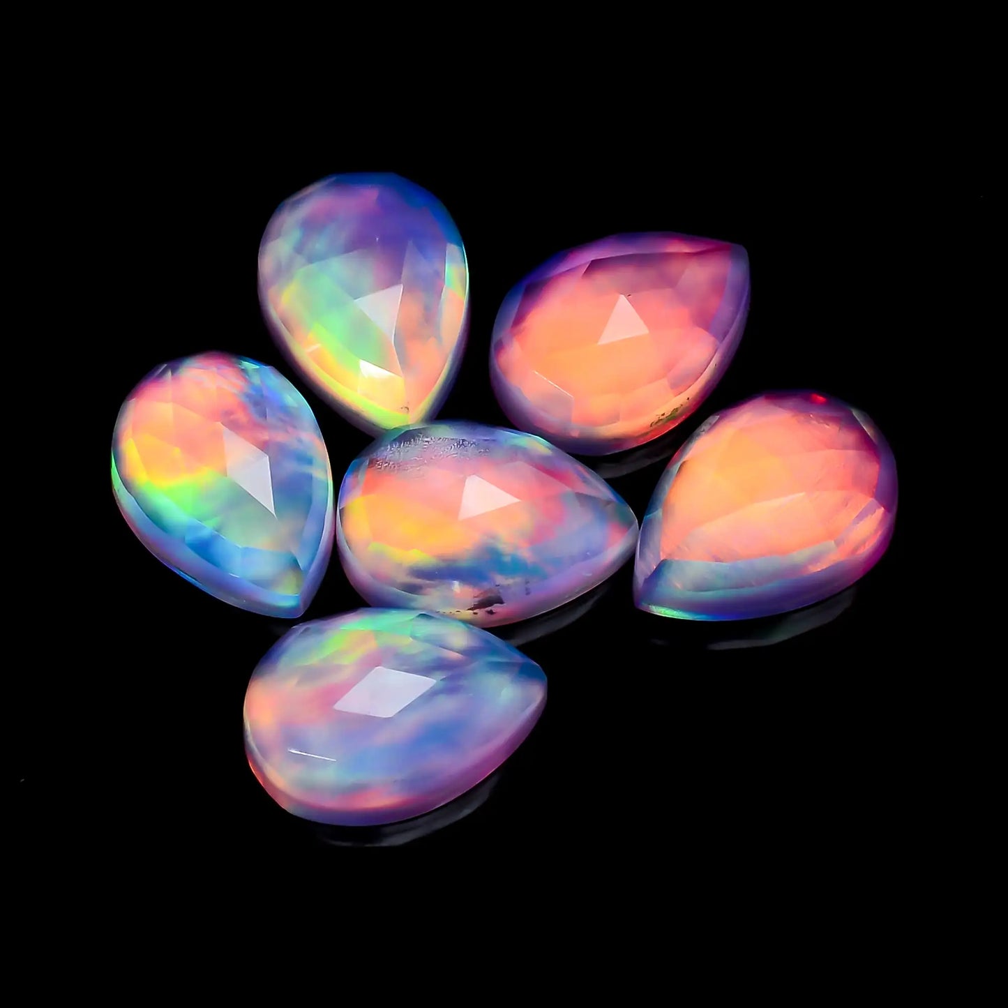 Mind Blowing Top Grade Quality Doublet Aurora Opal Pear Faceted Gemstone 6 Pcs Lot For Making Jewelry 32 Ct. 13X9X4 mm V-7694