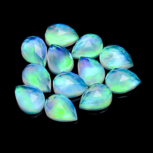 Superb Top Grade Quality Doublet Aurora Opal Pear Shape Faceted Gemstone 10 Pcs Lot For Making Jewelry 73 Ct. 13X9X5 mm V-7697