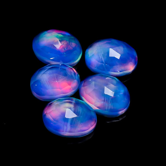 Tempting Top Grade Quality Doublet Aurora Opal Oval Shape Faceted Gemstone 5 Pcs Lot For Making Jewelry 33 Ct. 13X9X5 mm V-7700