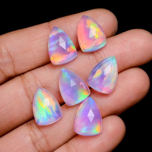 Unique Top Grade Quality Doublet Aurora Opal Triangle Shape Faceted Gemstone 6 Pcs Lot For Making Jewelry 34 Ct 13X9X4 mm V-7702