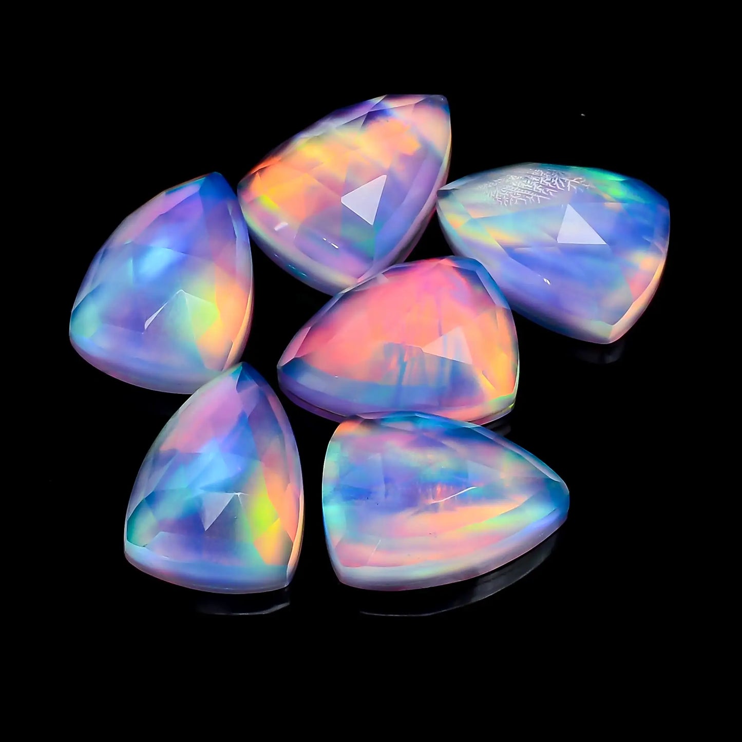 Unique Top Grade Quality Doublet Aurora Opal Triangle Shape Faceted Gemstone 6 Pcs Lot For Making Jewelry 34 Ct 13X9X4 mm V-7702