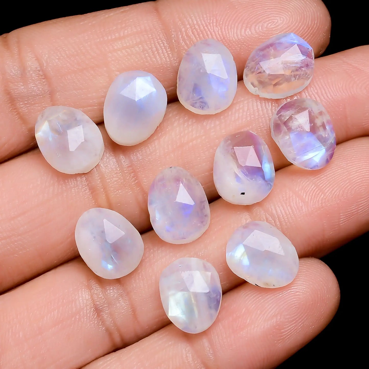 Attractive Top Grade Quality 100% Natural Rainbow Moonstone Egg Shape Faceted Gemstone 10 Pcs Lot For Making Jewelry 32 Ct 9X7 9X8 mm V-7705