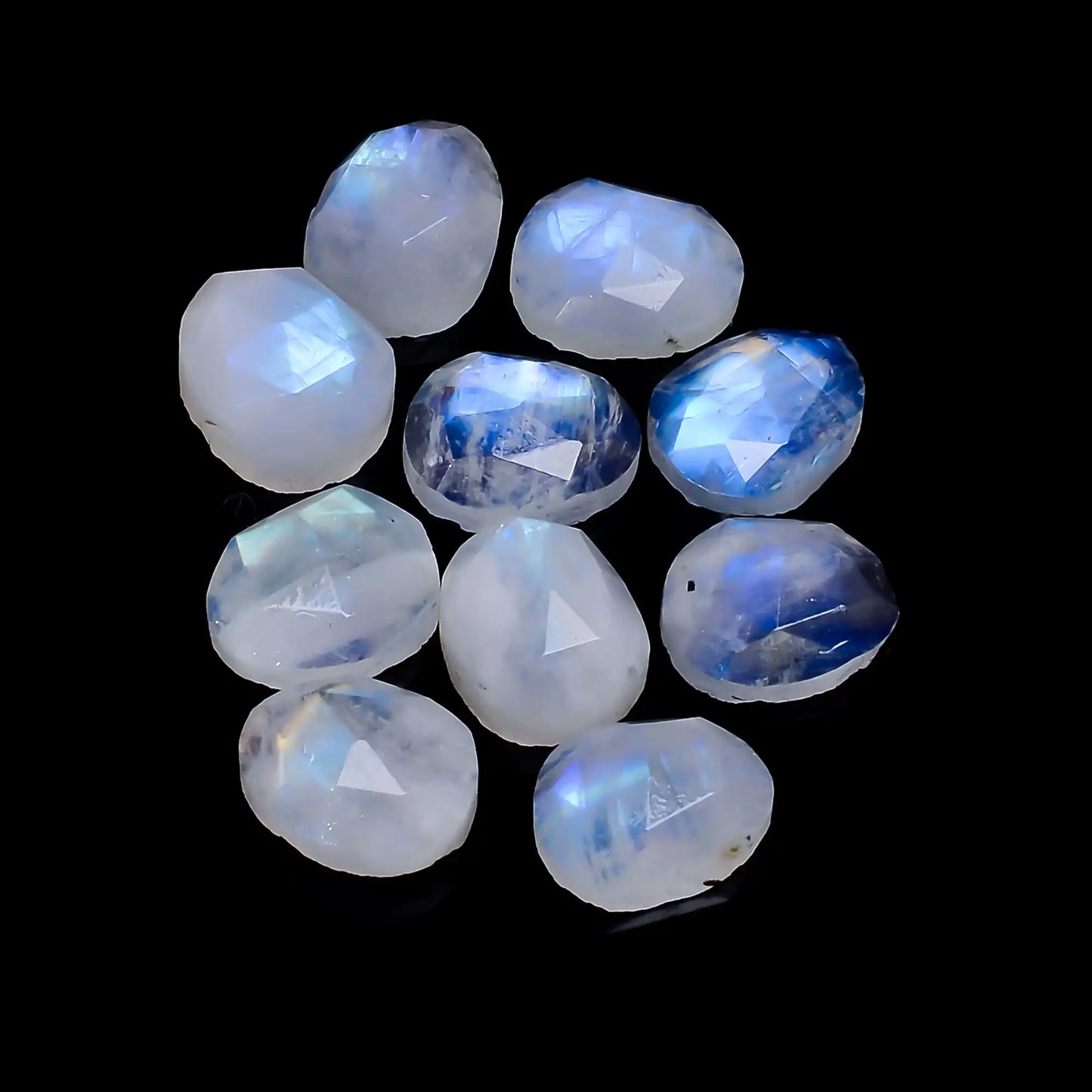 Attractive Top Grade Quality 100% Natural Rainbow Moonstone Egg Shape Faceted Gemstone 10 Pcs Lot For Making Jewelry 32 Ct 9X7 9X8 mm V-7705