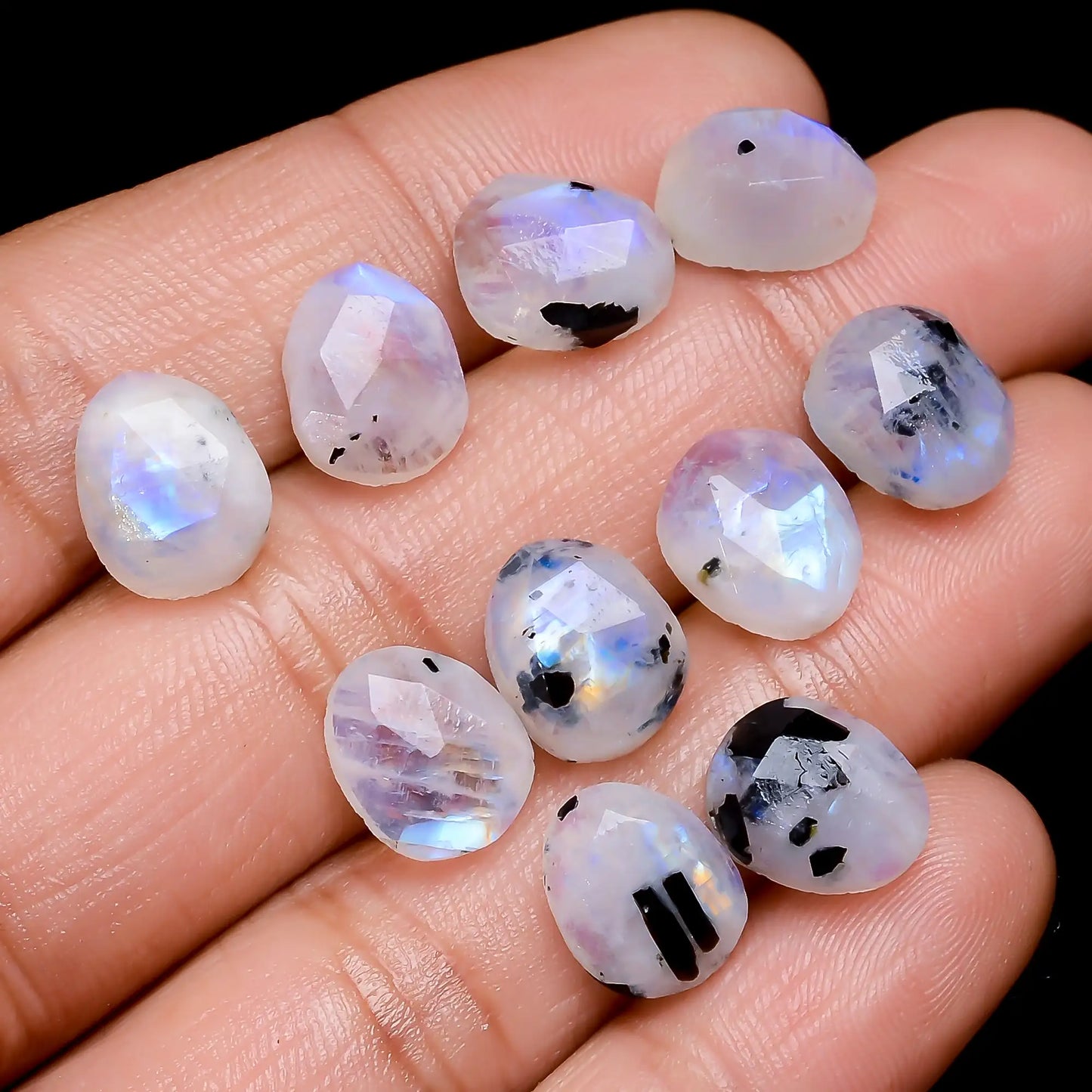 Awesome Top Grade Quality 100% Natural Rainbow Moonstone Egg Shape Faceted Gemstone 10 Pcs Lot For Making Jewelry 36.5 Ct. 9X7X5 mm V-7706