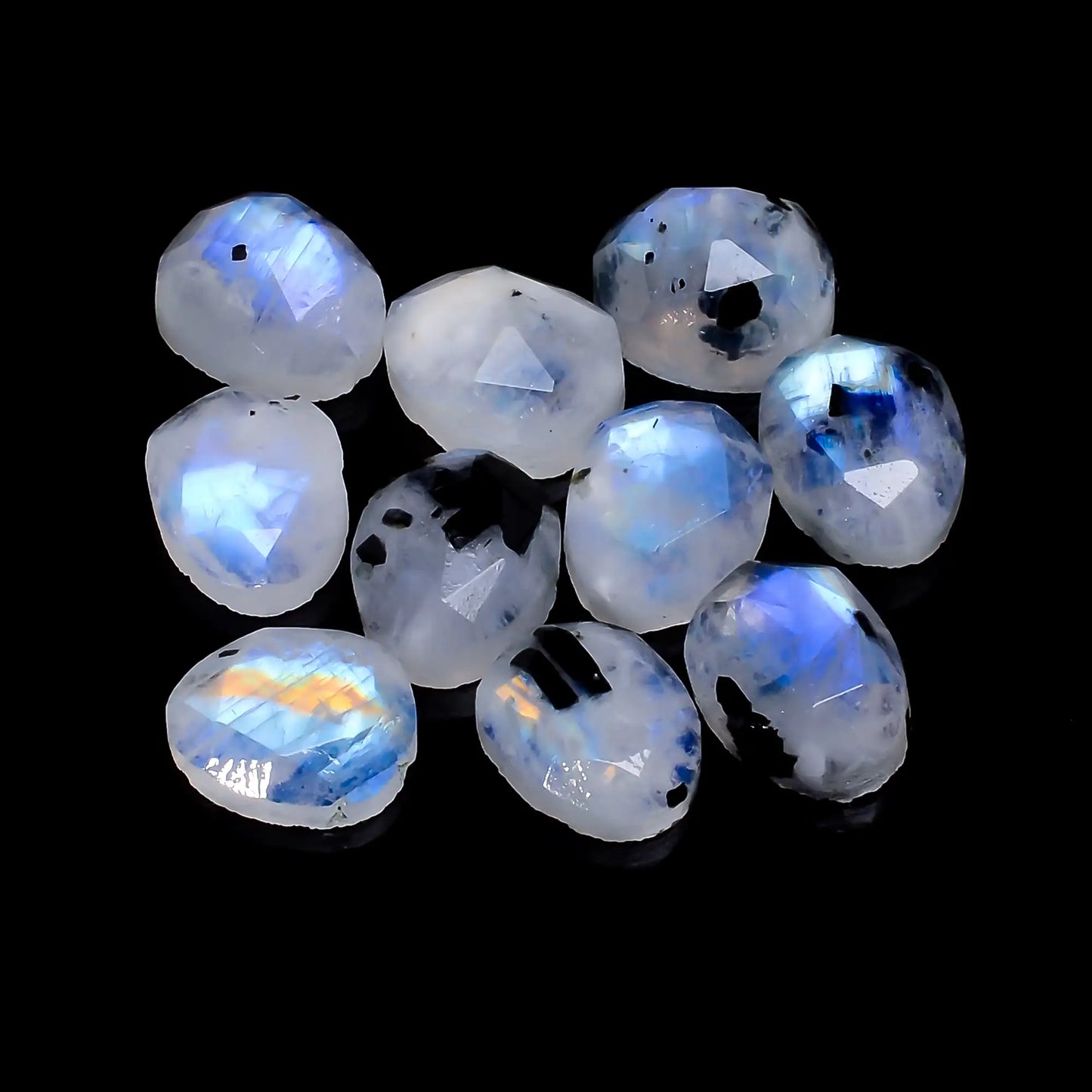 Awesome Top Grade Quality 100% Natural Rainbow Moonstone Egg Shape Faceted Gemstone 10 Pcs Lot For Making Jewelry 36.5 Ct. 9X7X5 mm V-7706