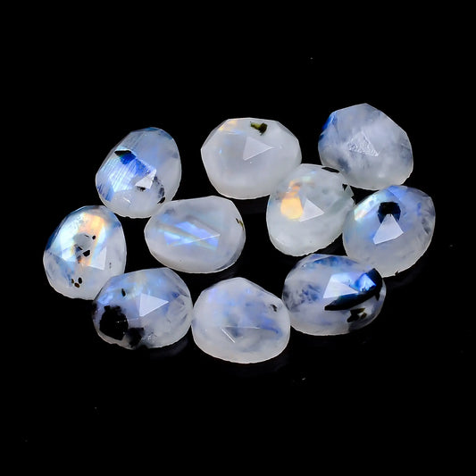 Beautiful Top Grade Quality 100% Natural Rainbow Moonstone Egg Shape Faceted Gemstone 10 Pcs Lot For Making Jewelry 37 Ct. 9X7X5 mm V-7707