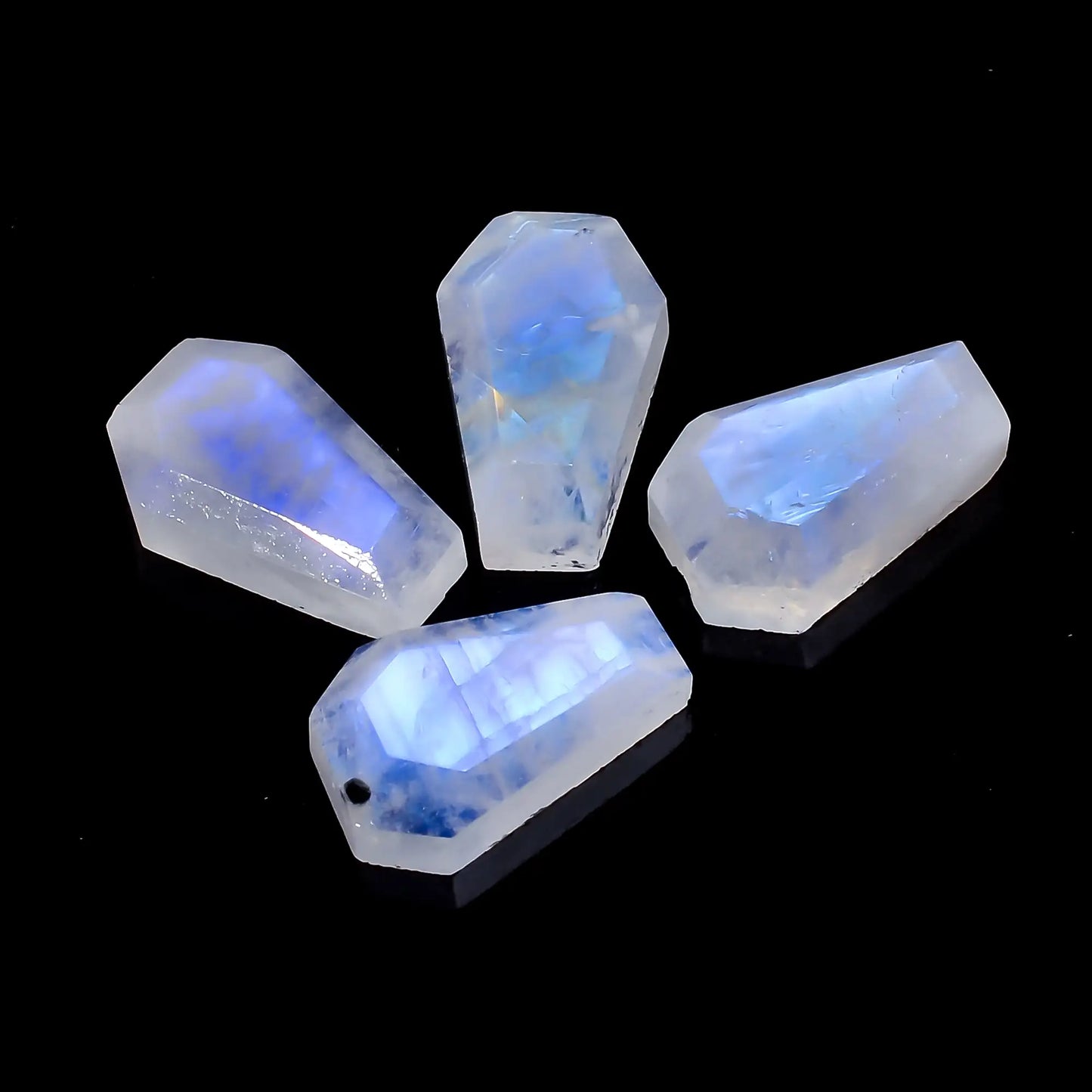 Classic Top Grade Quality 100% Natural Rainbow Moonstone Coffin Shape Cut Stone Gemstone 4 Pcs For Making Jewelry 27.5 Ct. 14X9X5 mm V-7708