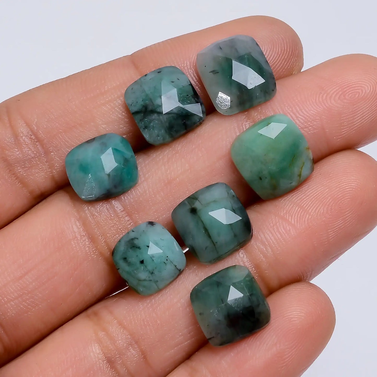 Exclusive Top Grade Quality 100% Natural Emerald Mix Shape Faceted Loose Gemstone 7 Pcs Lot For Making Jewelry 25.5 Ct. 8X8 10X9 mm V-7711