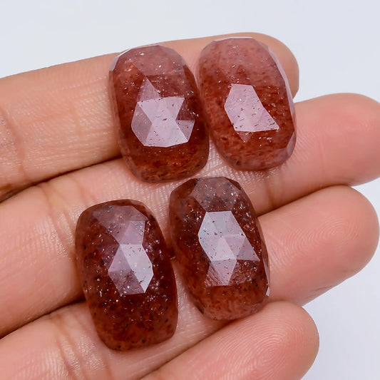 Strawberry Quartz Radiant Shape Faceted Loose Gemstone 4 Pcs Lot Natural 46.5 Ct. 19X11X4 mm V-7713