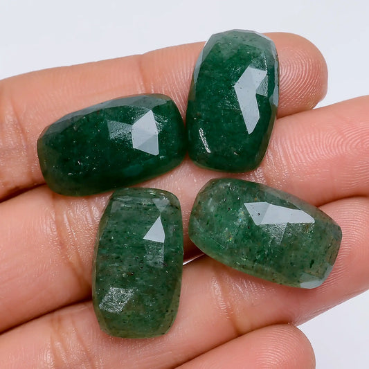 Green Aventurine Radiant Shape Faceted Loose Gemstone 4 Pcs Lot Natural 51 Ct. 19X11X5 mm V-7714