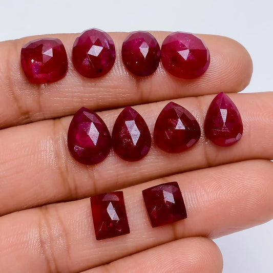 Immaculate Top Grade Quality Thailand Pink Ruby Mix Shape Faceted Loose Gemstone 10 Pcs Lot For Making Jewelry 35 Ct. 6X6 10X7 mm V-7716