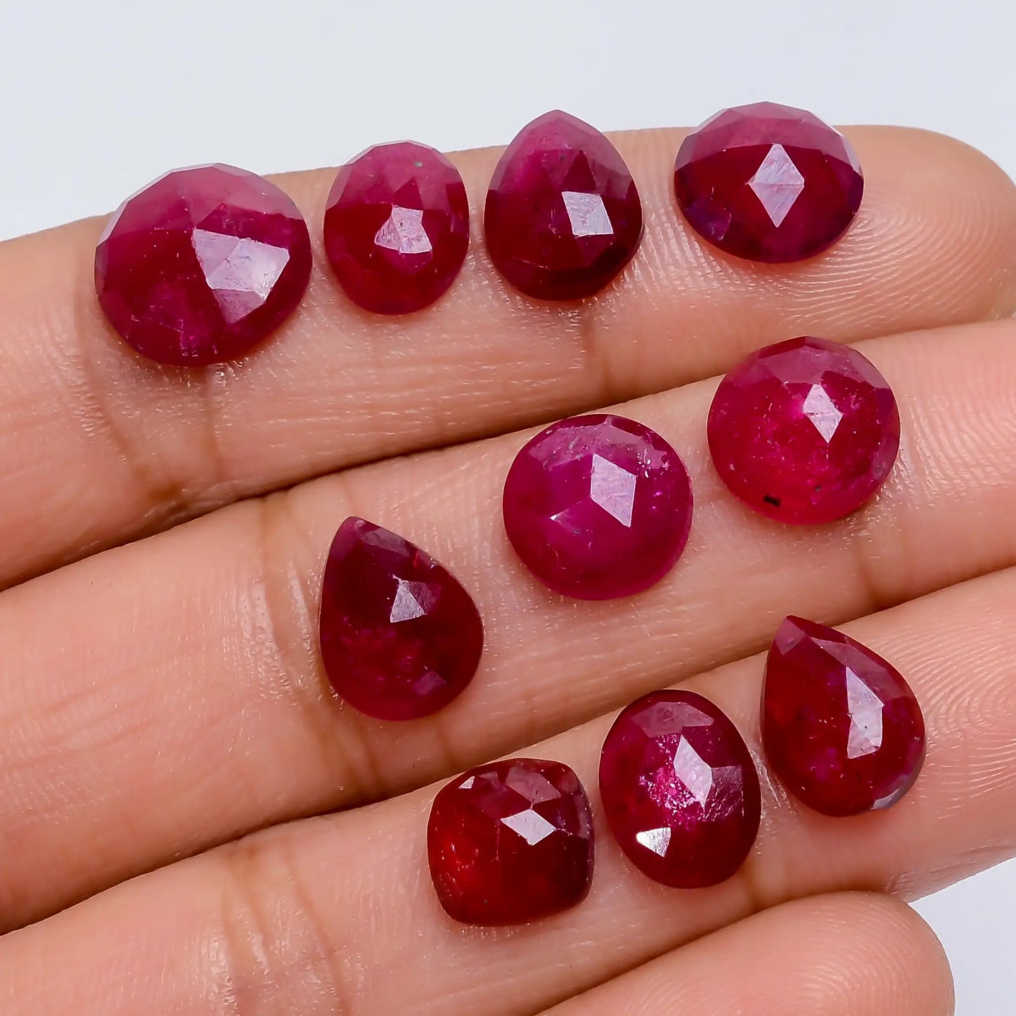 Incredible Top Grade Quality Thailand Pink Ruby Mix Shape Faceted Loose Gemstone 10 Pcs Lot For Making Jewelry 32.5 Ct 7X7 10X10 mm V-7717