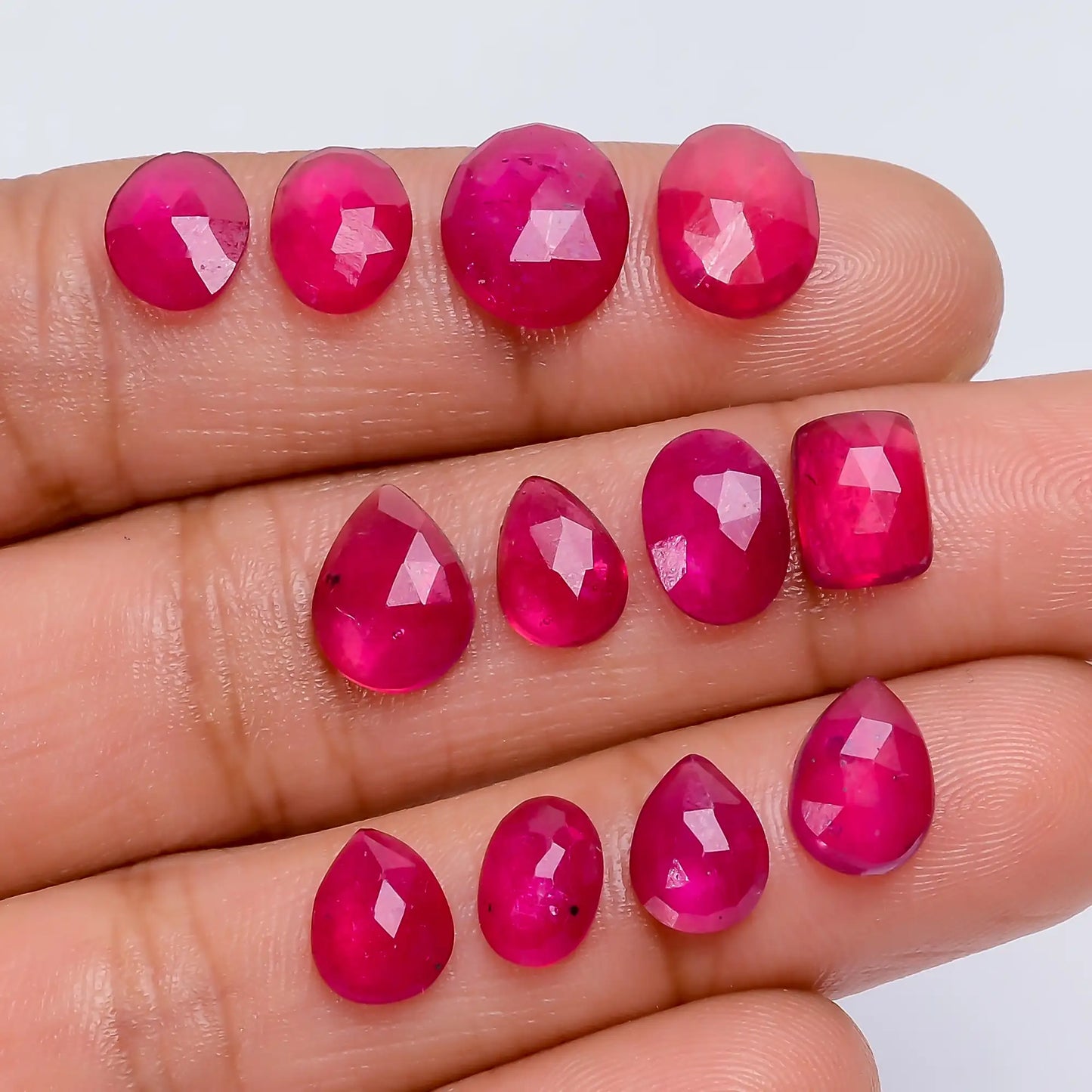 Mind Blowing Top Grade Quality Thailand Pink Ruby Mix Shape Faceted Loose Gemstone 12 Pcs Lot For Making Jewelry 21 Ct 7X5 9X8 mm V-7719