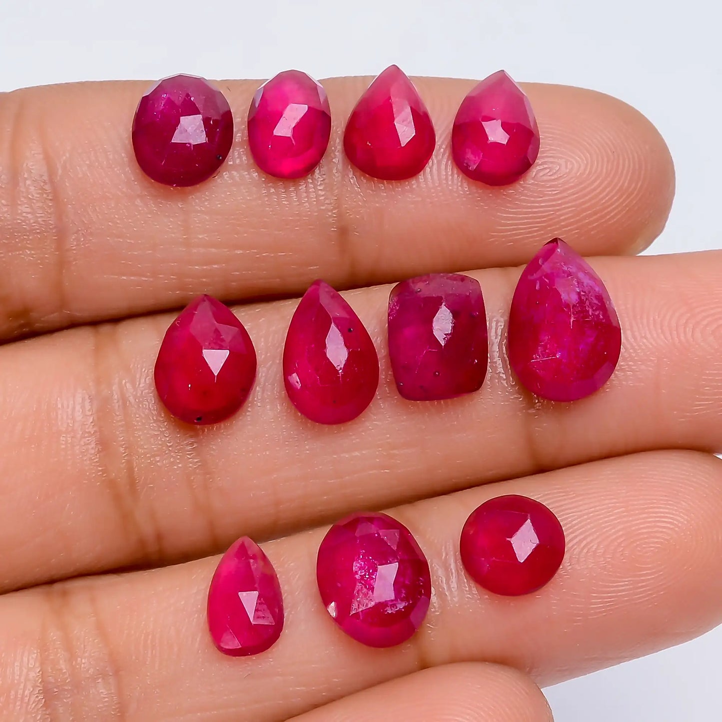 Outstanding Top Grade Quality Thailand Pink Ruby Mix Shape Faceted Loose Gemstone 11 Pcs Lot For Making Jewelry 20.5 Ct 7X5 10X6 mm V-7723