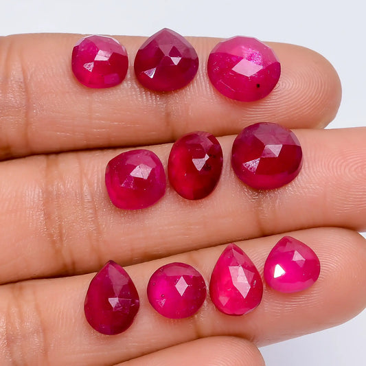 Splendid Top Grade Quality Thailand Pink Ruby Mix Shape Faceted Loose Gemstone 10 Pcs Lot For Making Jewelry 25.5 Ct. 6X6 9X9 mm V-7724