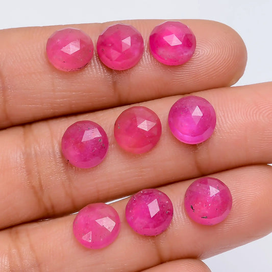 Supreme Top Grade Quality Thailand Pink Ruby Round Shape Faceted Loose Gemstone 9 Pcs Lot For Making Jewelry 22.5 Ct. 7X7X2 mm V-7727