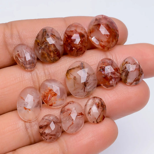 Tempting Top Grade Quality 100% Natural Copper Rutile Quartz Faceted Loose Gemstone 12 Pcs Lot For Making Jewelry 36 Ct 10X6 13X11 mm V-7728