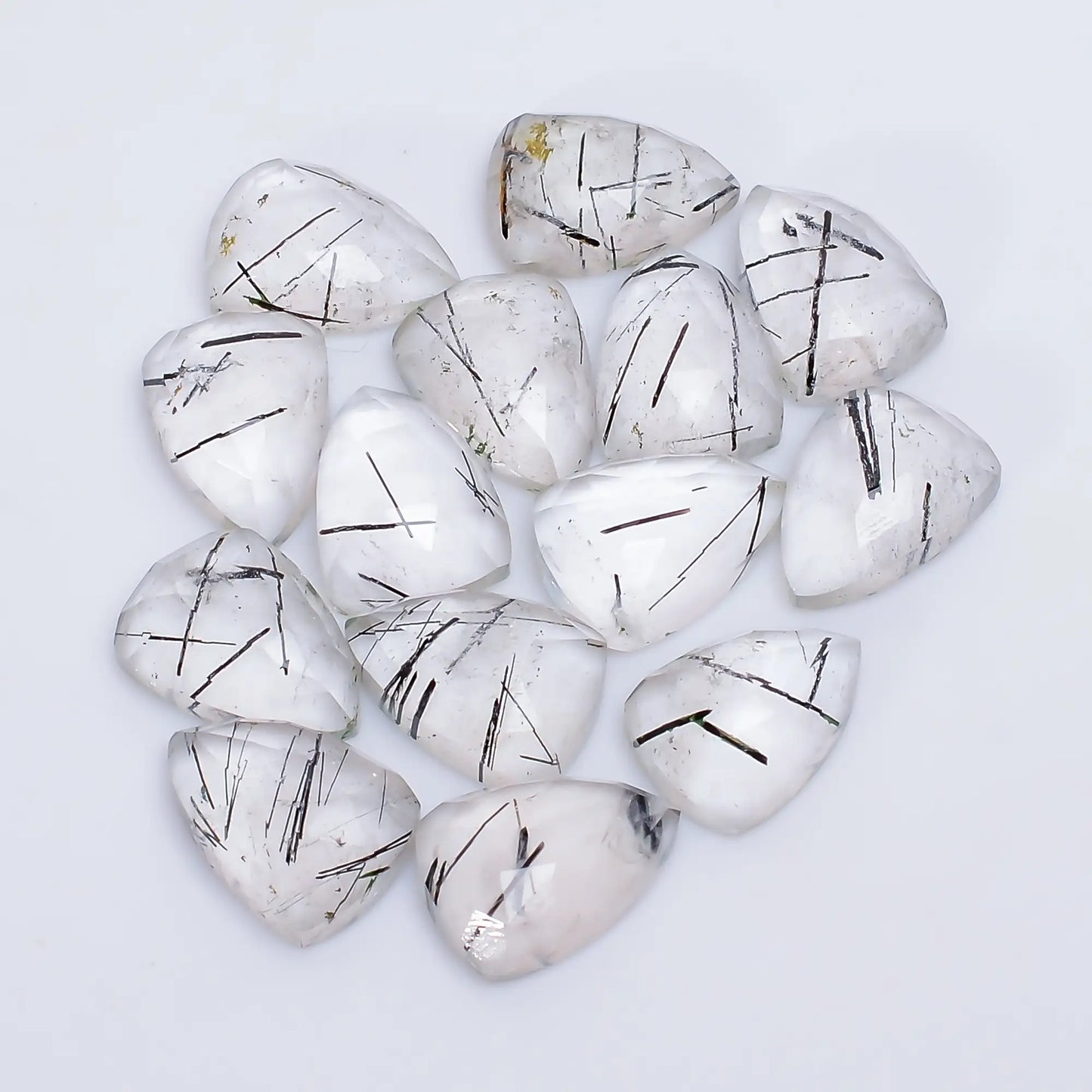 Unique Top Grade Quality 100% Natural Black Rutile Quartz Triangle Faceted Gemstone 14 Pcs Lot For Making Jewelry 78.5 Ct. 13X9X4 mm V-7730