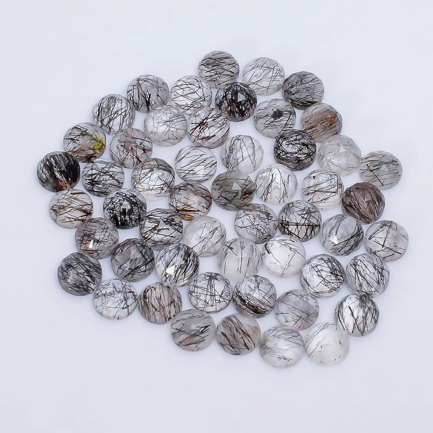 Wonderful Top Grade Quality 100% Natural Black Rutile Quartz Round Faceted Gemstone 52 Pcs Lot For Making Jewelry 50.5 Ct. 5X5X3 mm V-7731