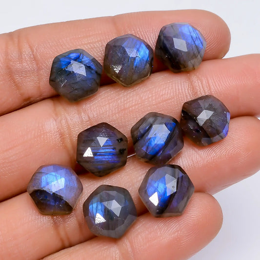 Dazzling Top Grade Quality 100% Natural Labradorite Hexagon Shape Faceted Loose Gemstone 9 Pcs Lot For Making Jewelry 40.5 Ct 9X9X4 mm V-7737