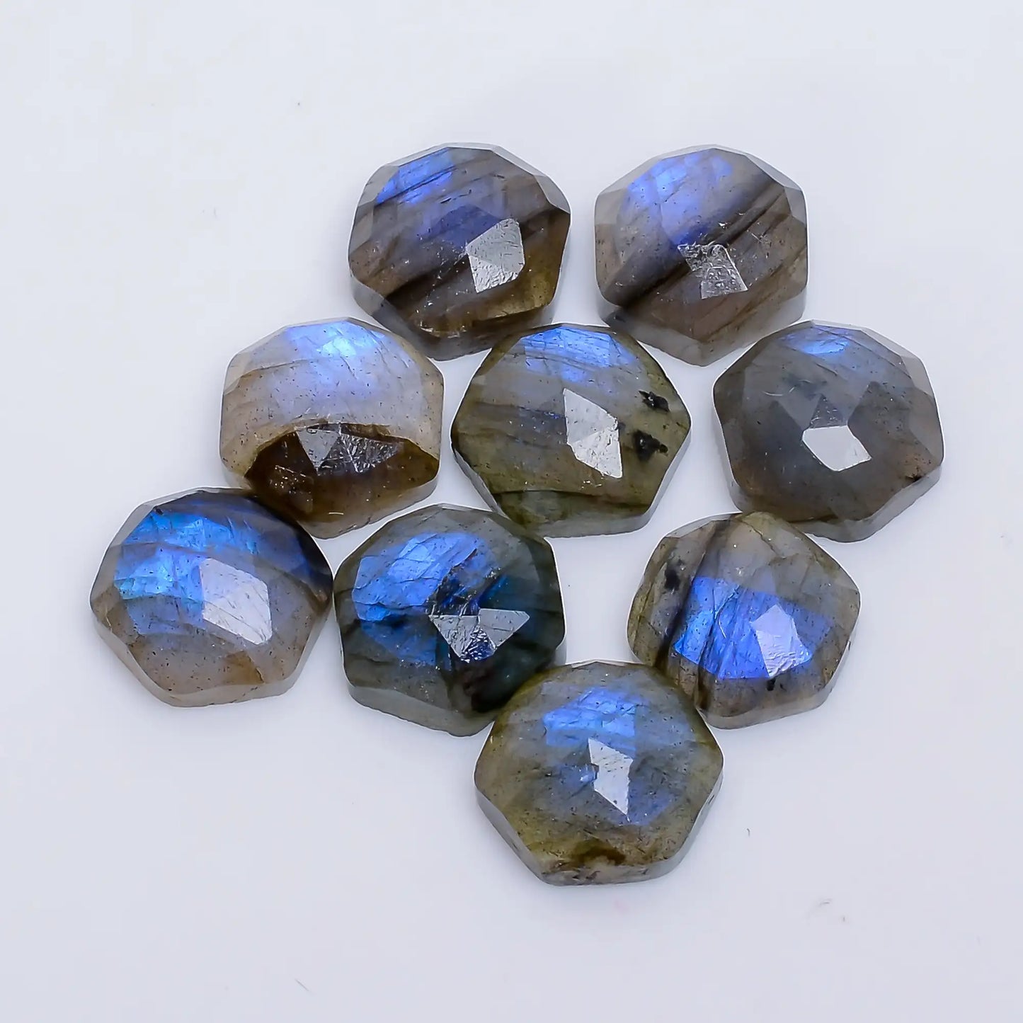 Dazzling Top Grade Quality 100% Natural Labradorite Hexagon Shape Faceted Loose Gemstone 9 Pcs Lot For Making Jewelry 40.5 Ct 9X9X4 mm V-7737