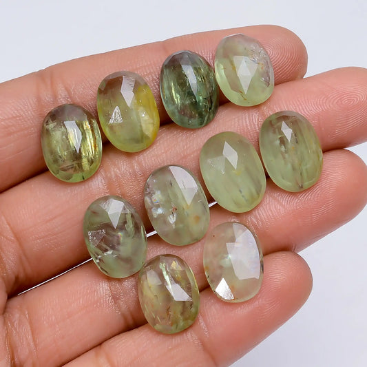 Outstanding Top Grade Quality 100% Natural Green Kyanite Oval Shape Faceted Gemstone 10 Pcs Lot For Making Jewelry 64 Ct. 13X9X4 mm V-7748