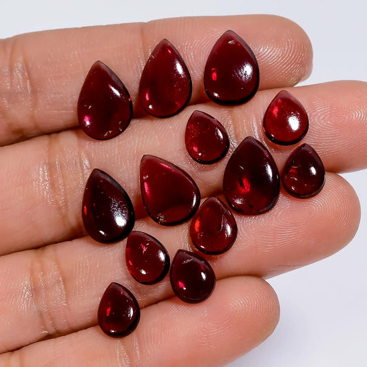 Rhodolite Garnet Pear Shape Cabochon Loose Gemstone 13 Pcs Lot Natural 25 Ct. 7X5 11X7 mm V-7751