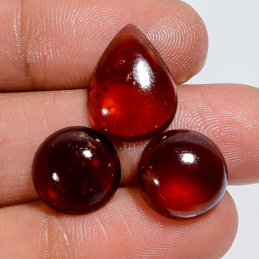 Splendid Top Grade Quality 100% Natural Hessonite Garnet Cabochon Loose Gemstone 3 Pcs For Making Jewelry 21 Ct. 11X11 15X11 mm V-7752