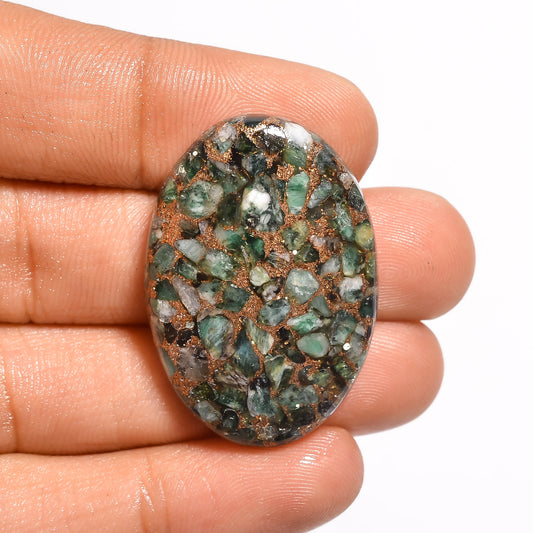 Excellent Top Grade Quality Spiny Copper Emerald Oval Shape Cabochon Loose Gemstone For Making Jewelry 37.5 Ct 33X23X6 mm V-780