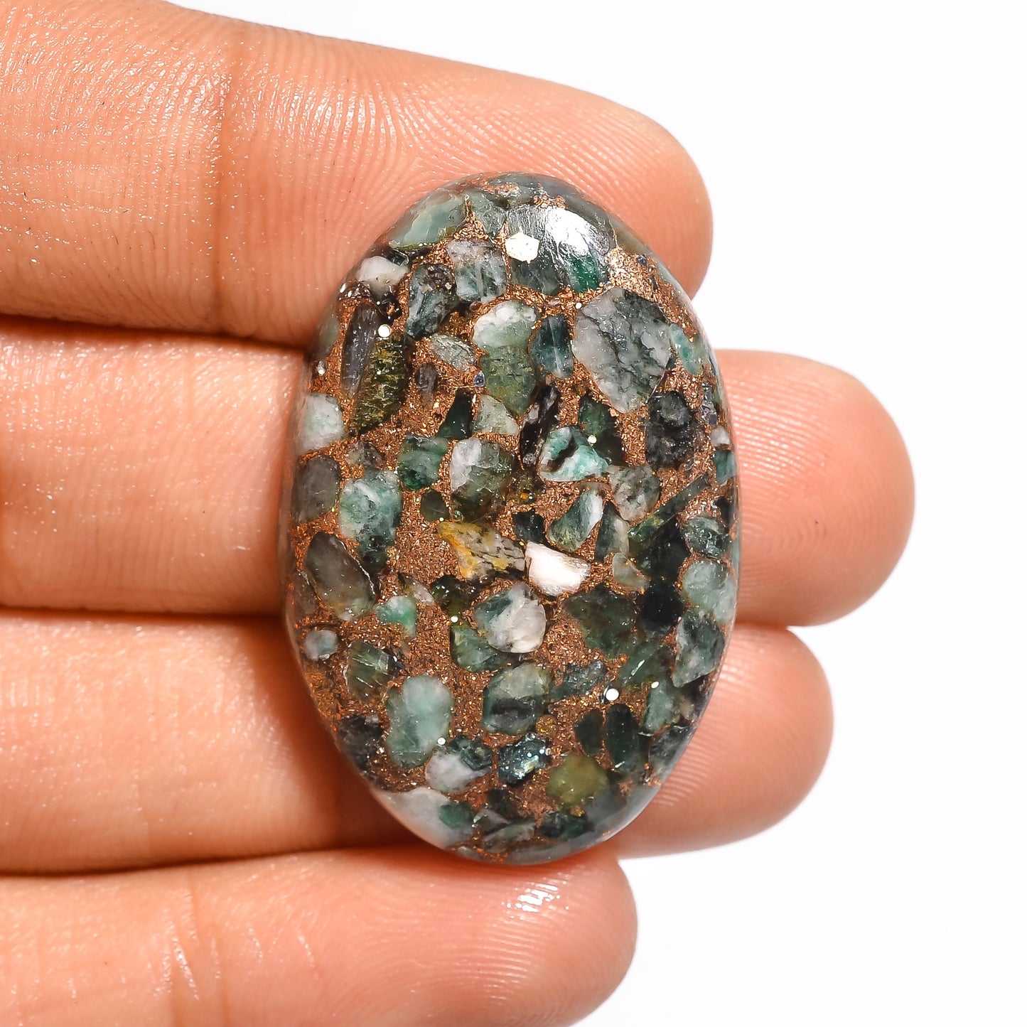 Exclusive Top Grade Quality Spiny Copper Emerald Oval Shape Cabochon Loose Gemstone For Making Jewelry 38 Ct. 33X22X6 mm V-781