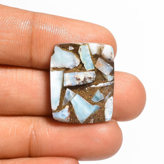 Superb Top Grade Quality Spiny Copper Larimar Radiant Shape Cabochon Loose Gemstone For Making Jewelry 17.5 Ct 21X17X5 mm V-792