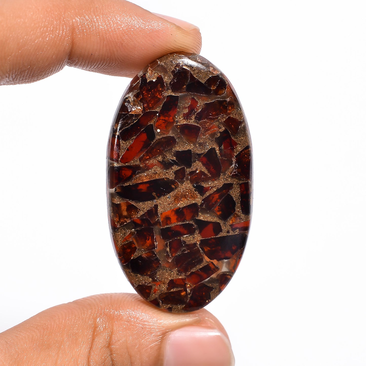 Fantastic Top Grade Quality Spiny Copper Hessonite Garnet Oval Shape Cabochon Gemstone For Making Jewelry 66 Ct 47X26X5 mm V-809