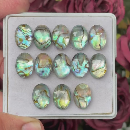Abalone Shell Doublet Rosecut Slices Flat Back Oval Shape 10x14 mm, for Jewelry Making.