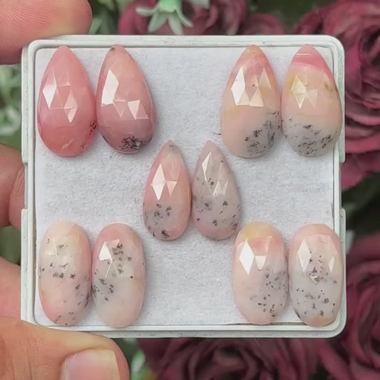 Pink Opal Rose Cut Slice Pairs - 20-21 mm Natural Mixed Shape Flat Back for Earrings, Jewelry Making.