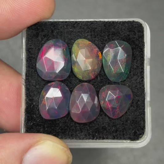 Black Ethopian Opal Freeform Shape Flat Back Rosecut Gemstones Lot, 9-12 mm
