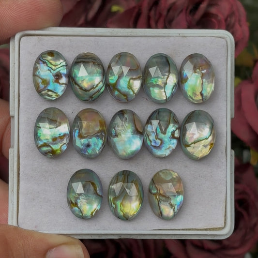 Abalone Shell Doublet Rosecut Slices Flat Back Oval Shape 10x14 mm, for Jewelry Making.