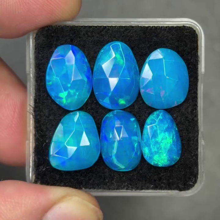Paraiba Blue Ethopian Opal Freeform Shape Flat Back Rosecut Gemstones Lot, 11-14 mm